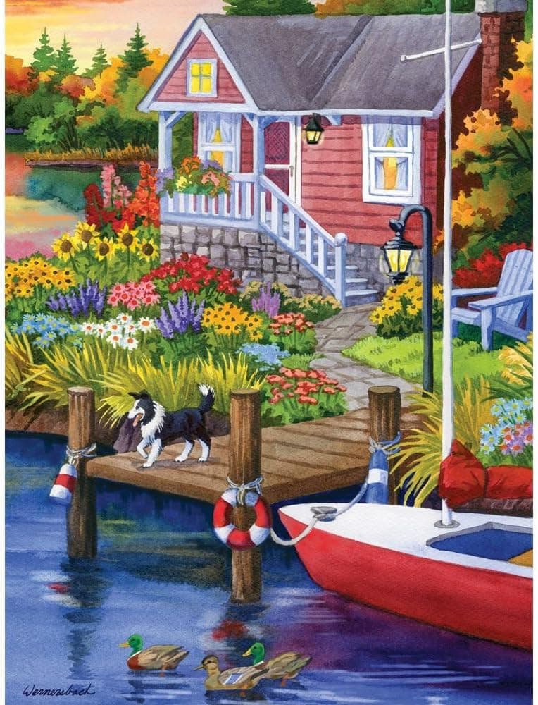 Bits and Pieces - 300 Piece Jigsaw Puzzle for Adults – ‘Lakeside Retreat’ 300 pc Large Piece Jigsaw by Artist Nancy Wernersbach - 18” x 24”
