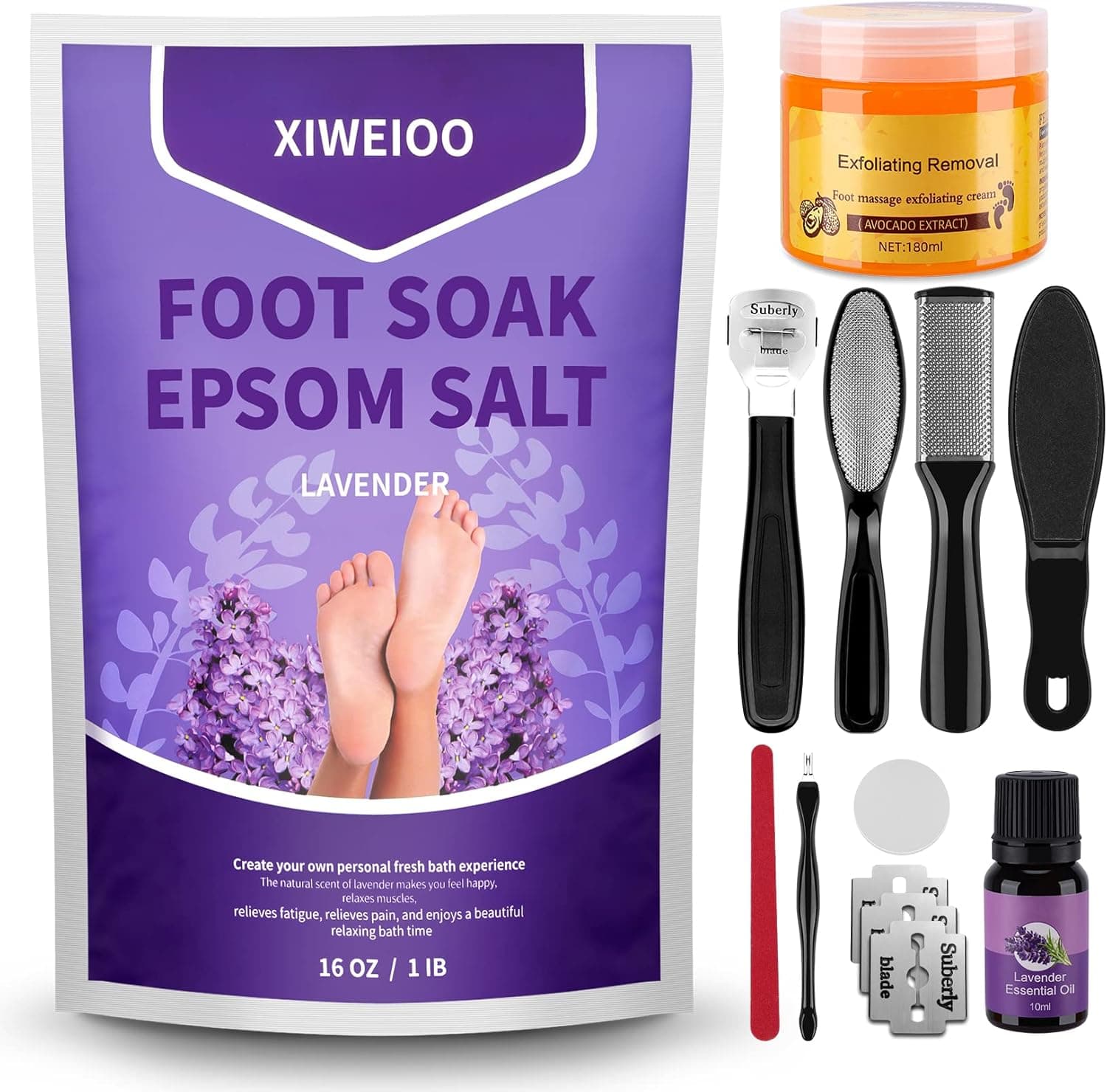 XIWEIOO Lavender Foot Soak with Epsom Salt - feetToenail Treatment, & Softens Calluses