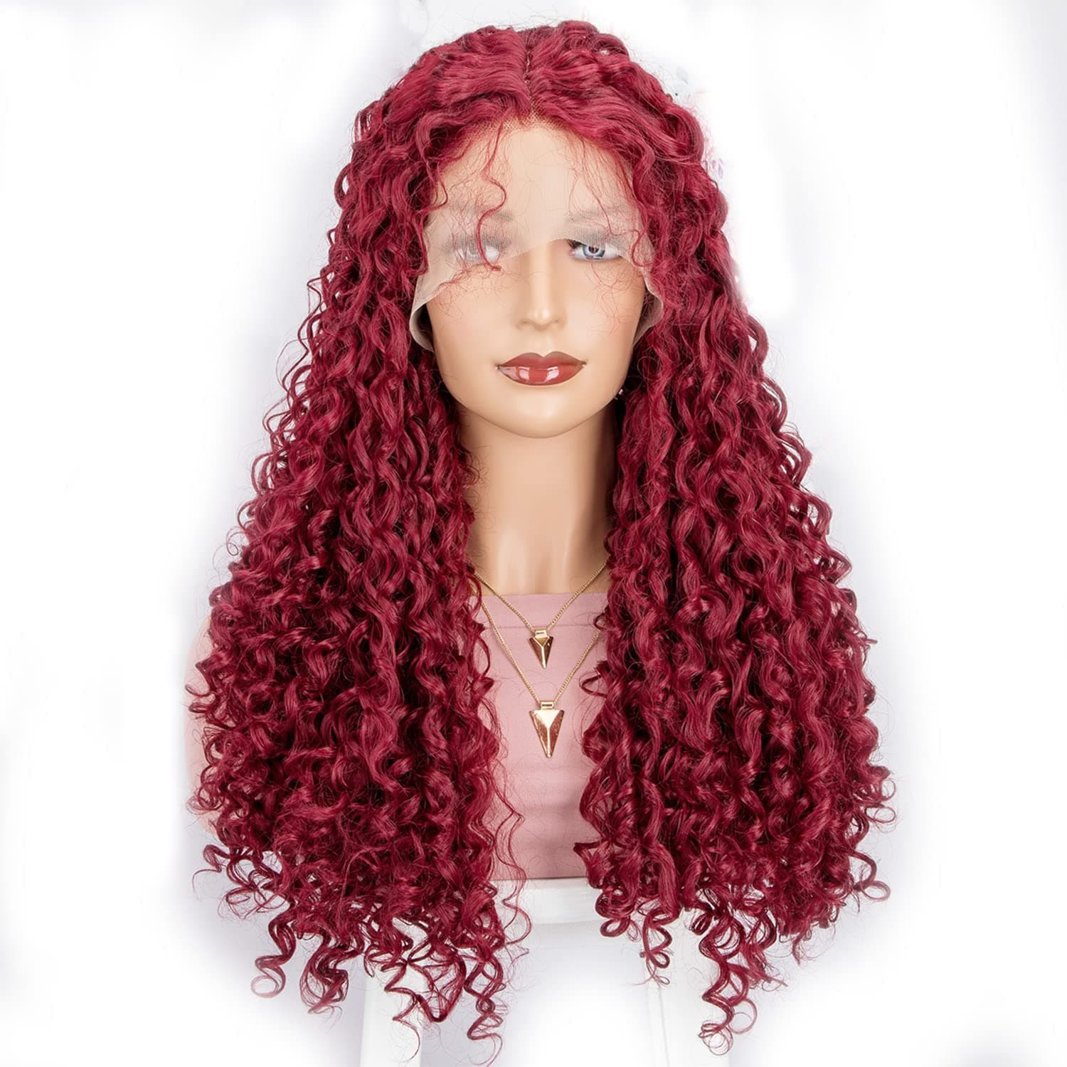 LICATEAT Ombre Red Lace Front Wigs for Black Women Long Curly Loose Wave Wig Heat Resistent Synthetic Hair (26 Inch)