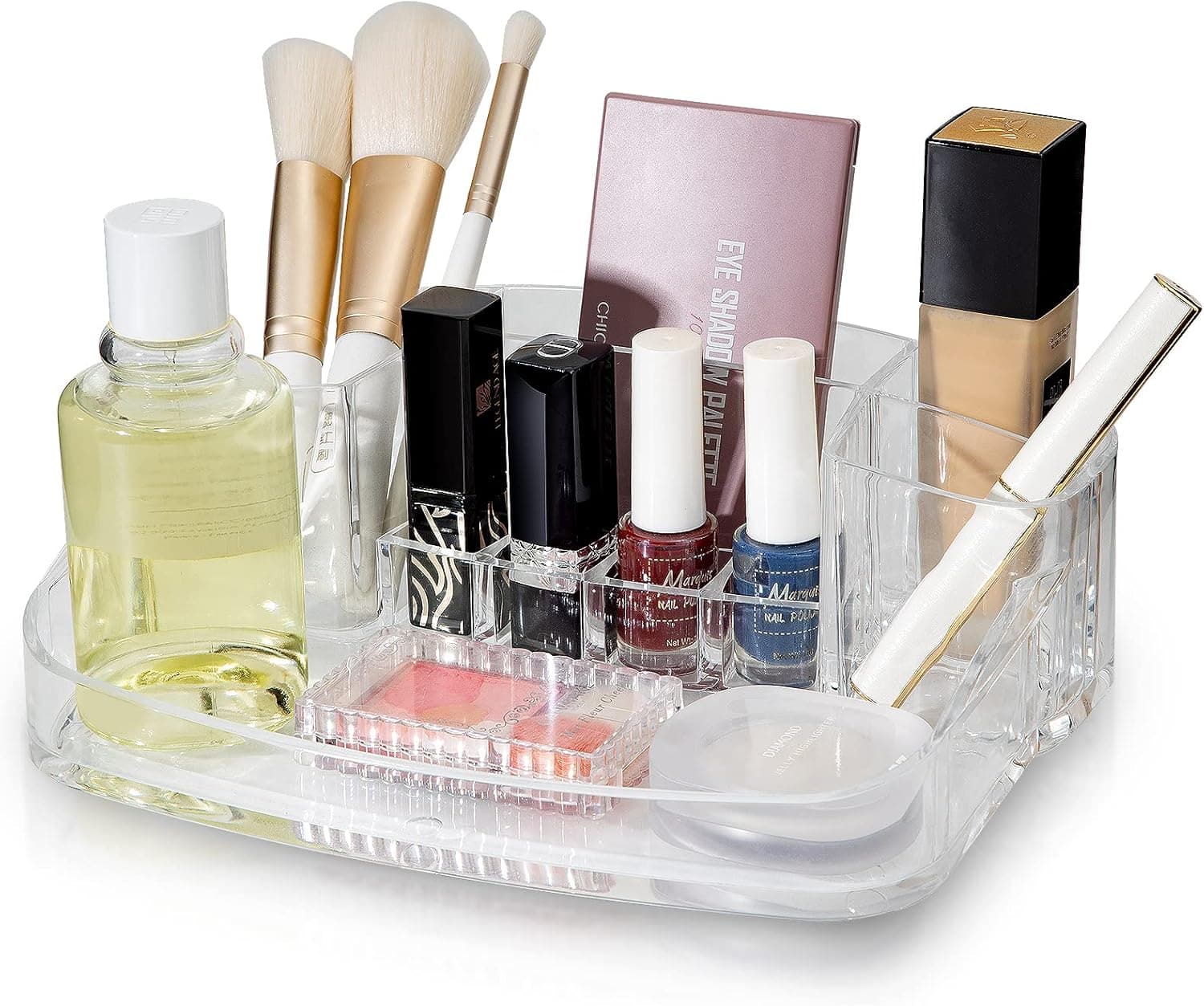 Makeup Organizers Clear Cosmetics Storage Countertop Display Case 9-Compartment for Vanity Beauty Brushes Skin Nail Care Lipsticks Jewelry Hair Accessories Bedroom Dresser Desk Bathroom