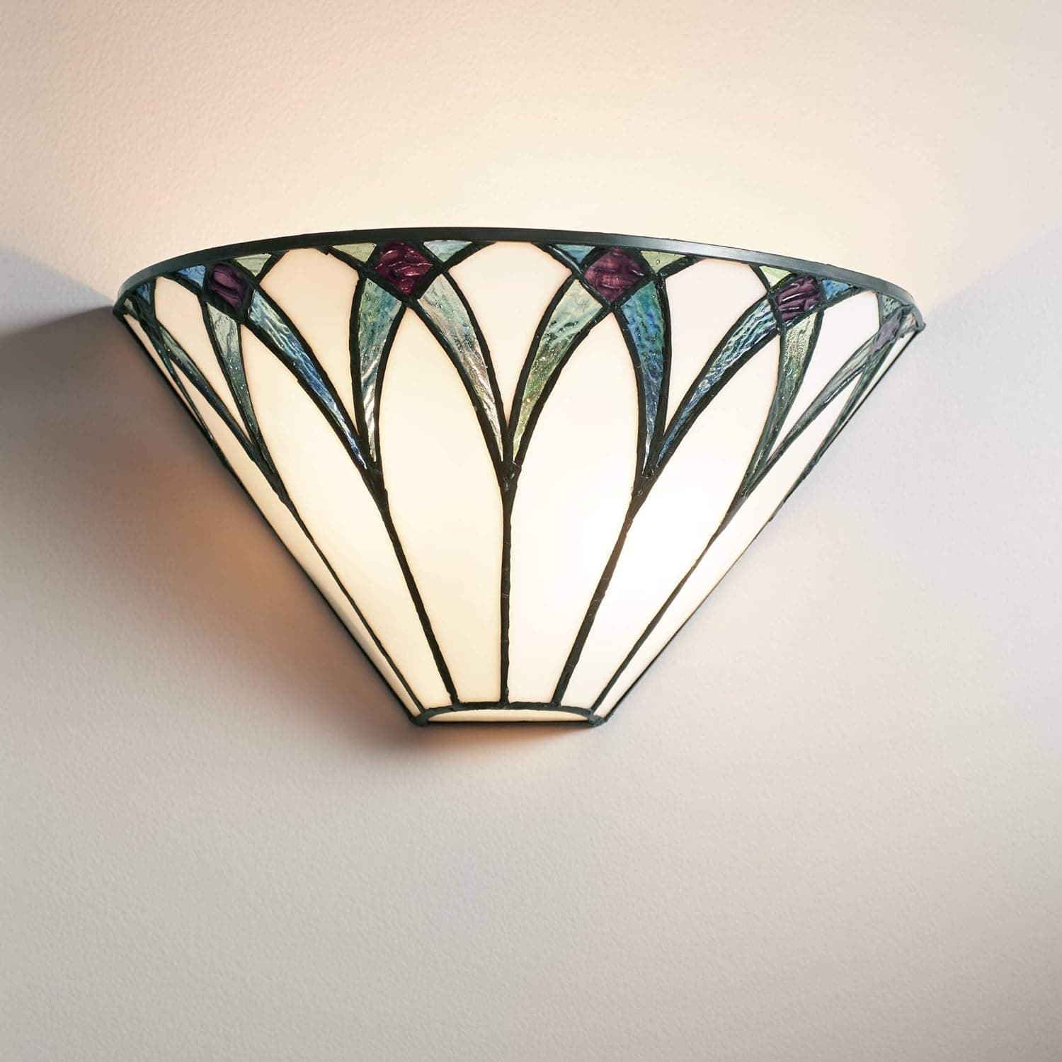 Regency Hill Filton Tiffany Style Wall Light Sconce Bronze Hardwired 12 1/4" Wide Fixture Blue White Stained Art Glass Shade for Bedroom Bathroom Bedside Living Room Home (Color May Vary)