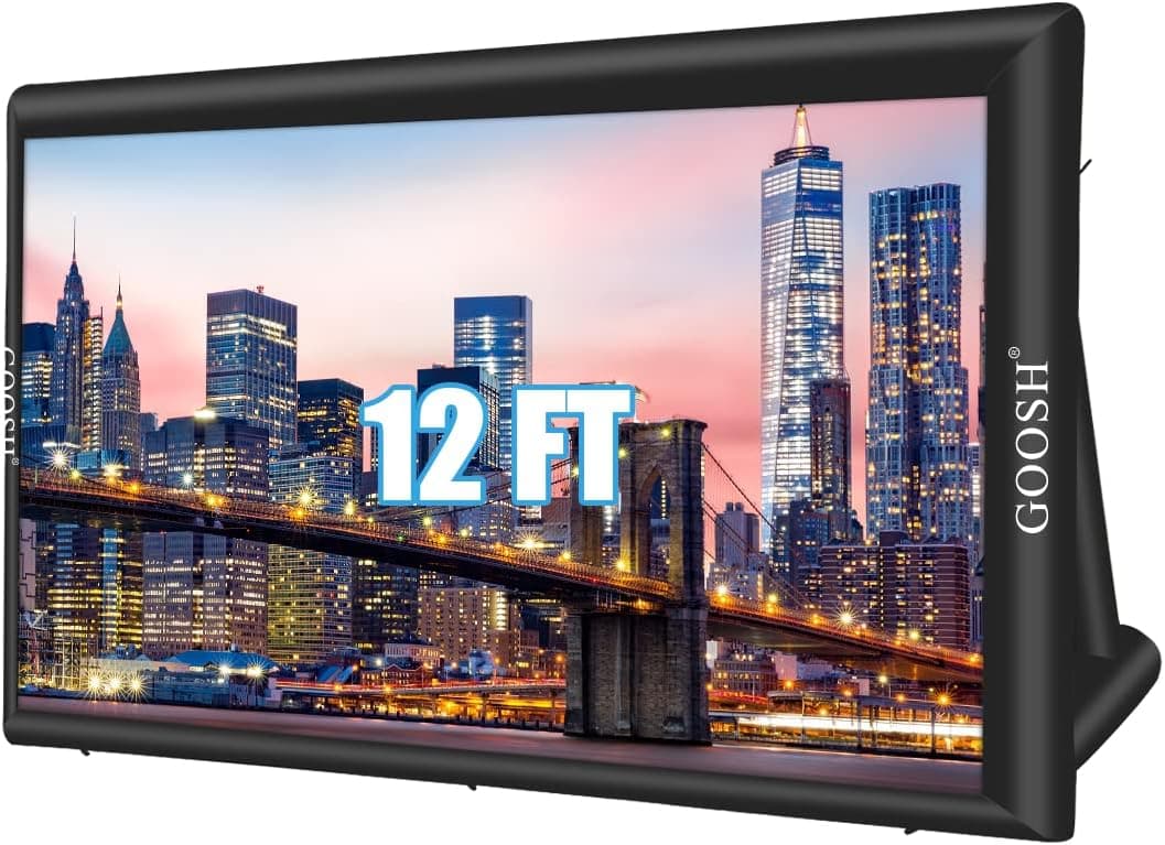 GOOSH Inflatable Projector Screen, Inflatable Movie Screen Outdoor with 350W Air Blower and Storage Bag, Easy Set up, 12FT Front and Rear Projection for Backyard Movie Night Theme Parties
