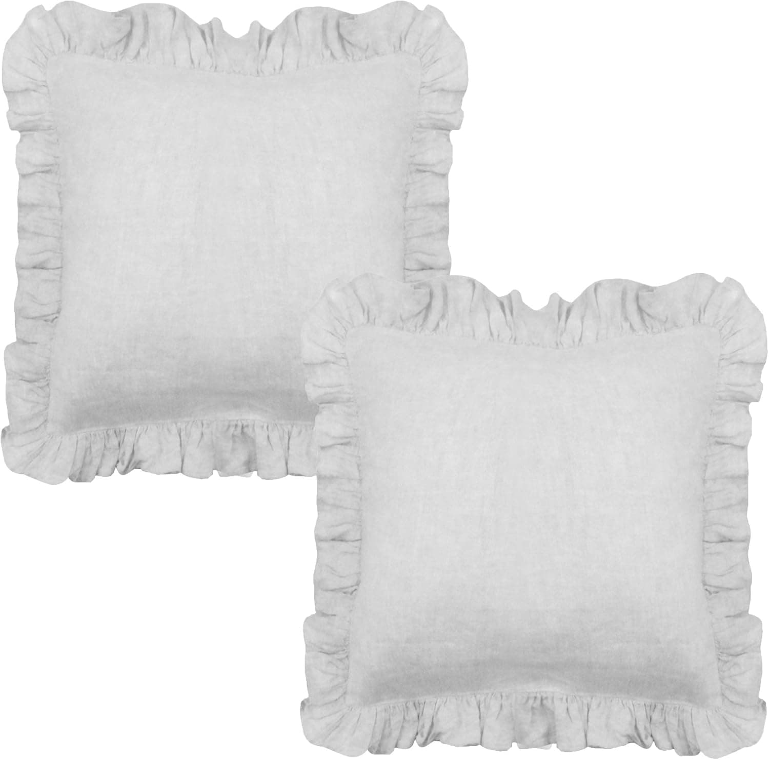 Simple&Opulence 2Pcs 100% Linen Throw Pillow Cover Pure Flax Cushion Ruffles Cushion (Grey)