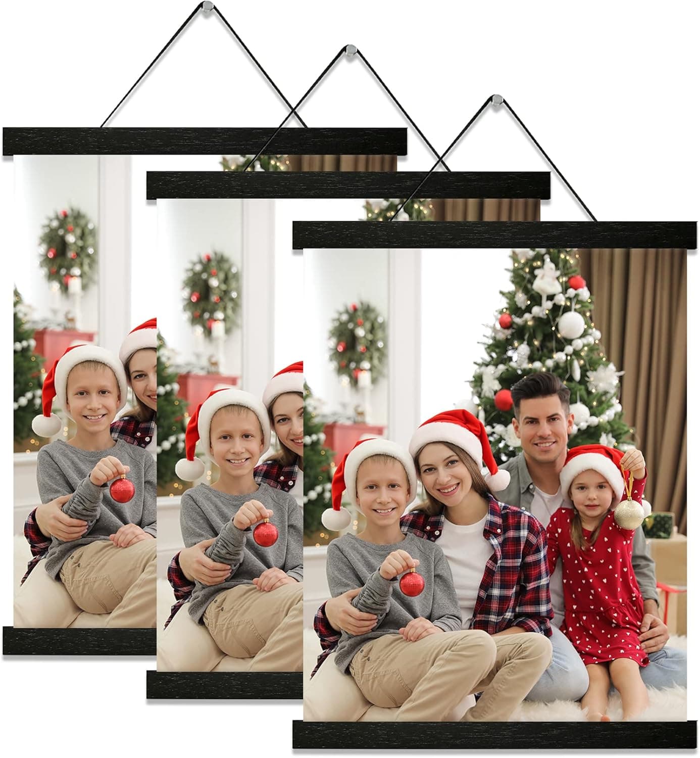 YK Artwood 3 Pack Magnetic Poster Hanger Frame 16 inch Black- 16x24 16x22 16x20 Poster Frame- Extra Strong Magnets, Wood Poster Hanger for Wall Art Pictures Photos Prints Maps,Diamond Art Painting, Canvas Hanger