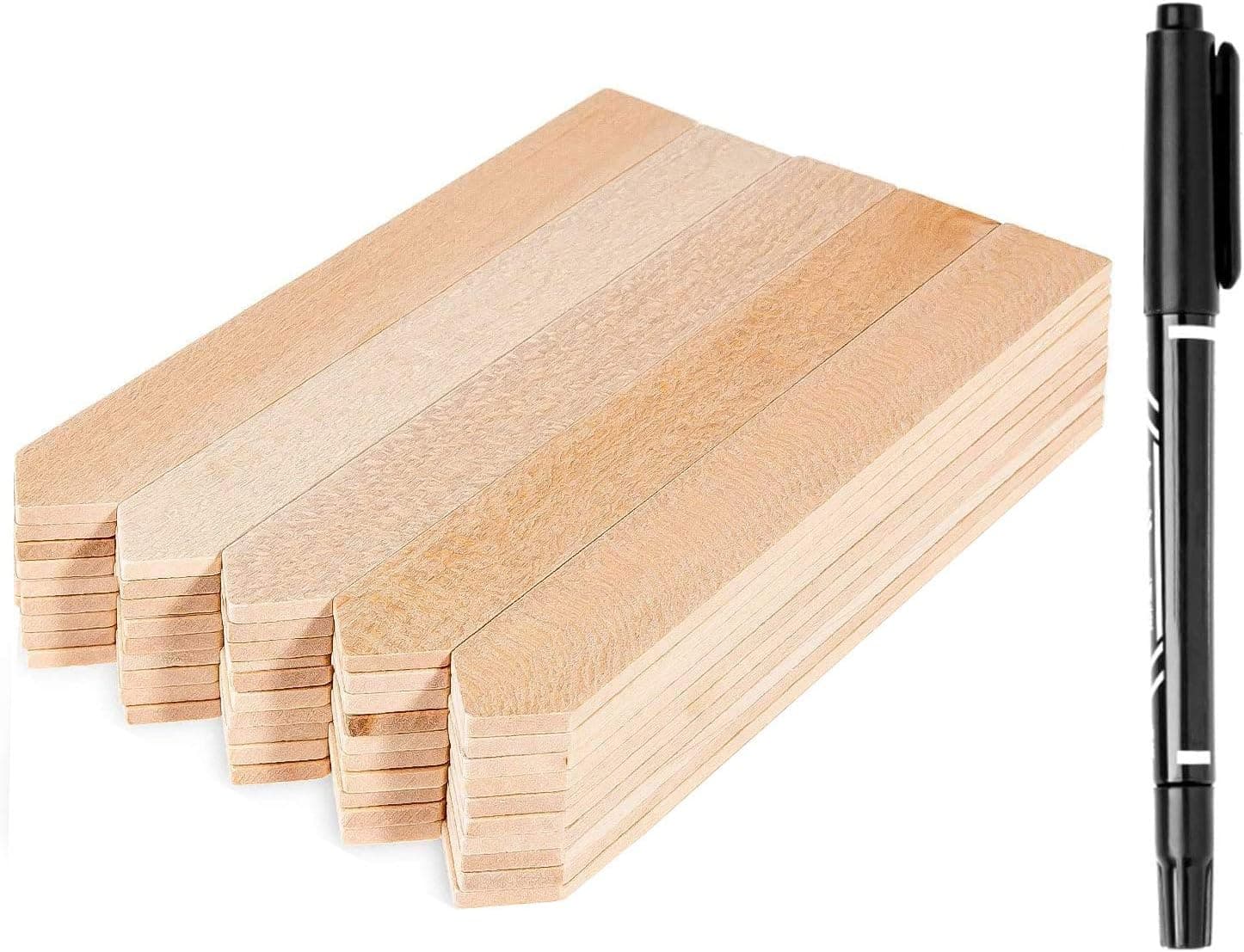 Plant Labels, Wooden Plant Labels with Bouns a Marker Pen, Eco-Friendly Nursery Garden Labels 50Pcs, 6 x 0.8inches