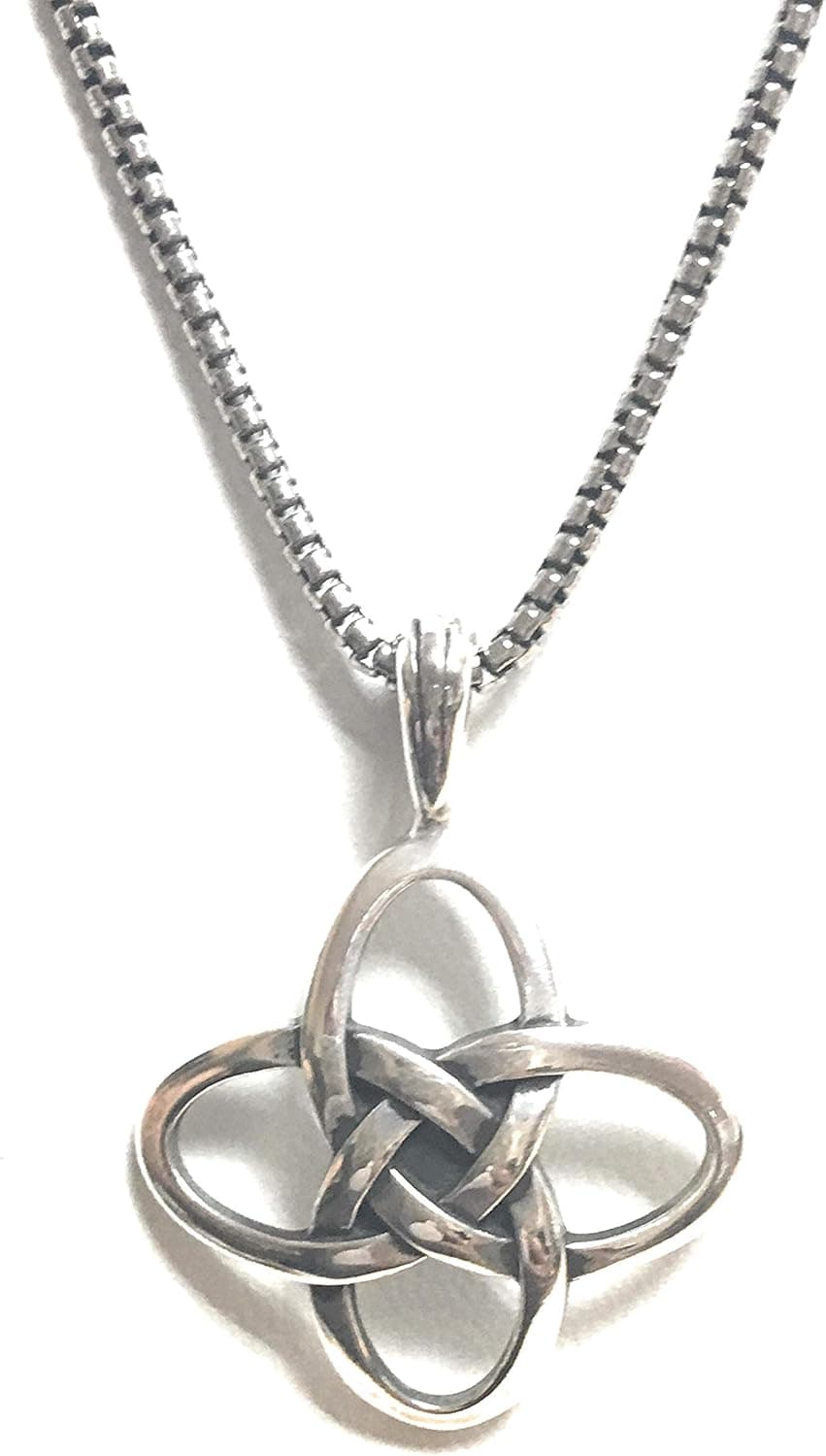 Celtic Love Knot Necklace in Sterling Silver on a 20" Round Box Chain for Men, Women or Teens, 8197