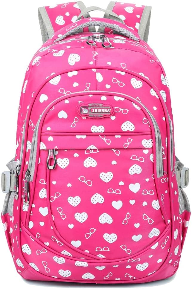 Heart Shaped Waterproof Backpack Laptop Bag for Junior Grade School Kids Girls (Dotted-heart Rose)