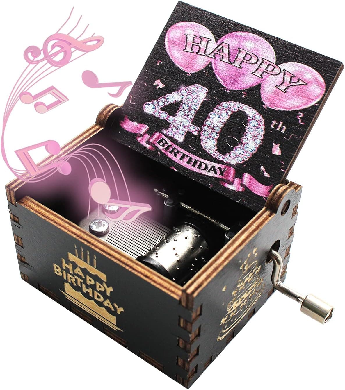 ukebobo Wooden Music Box- Happy Birthday Music Box, Gifts for 40th Birthday, 40 Years Old Birthday Party Decorations- 1 Set(40th-02)