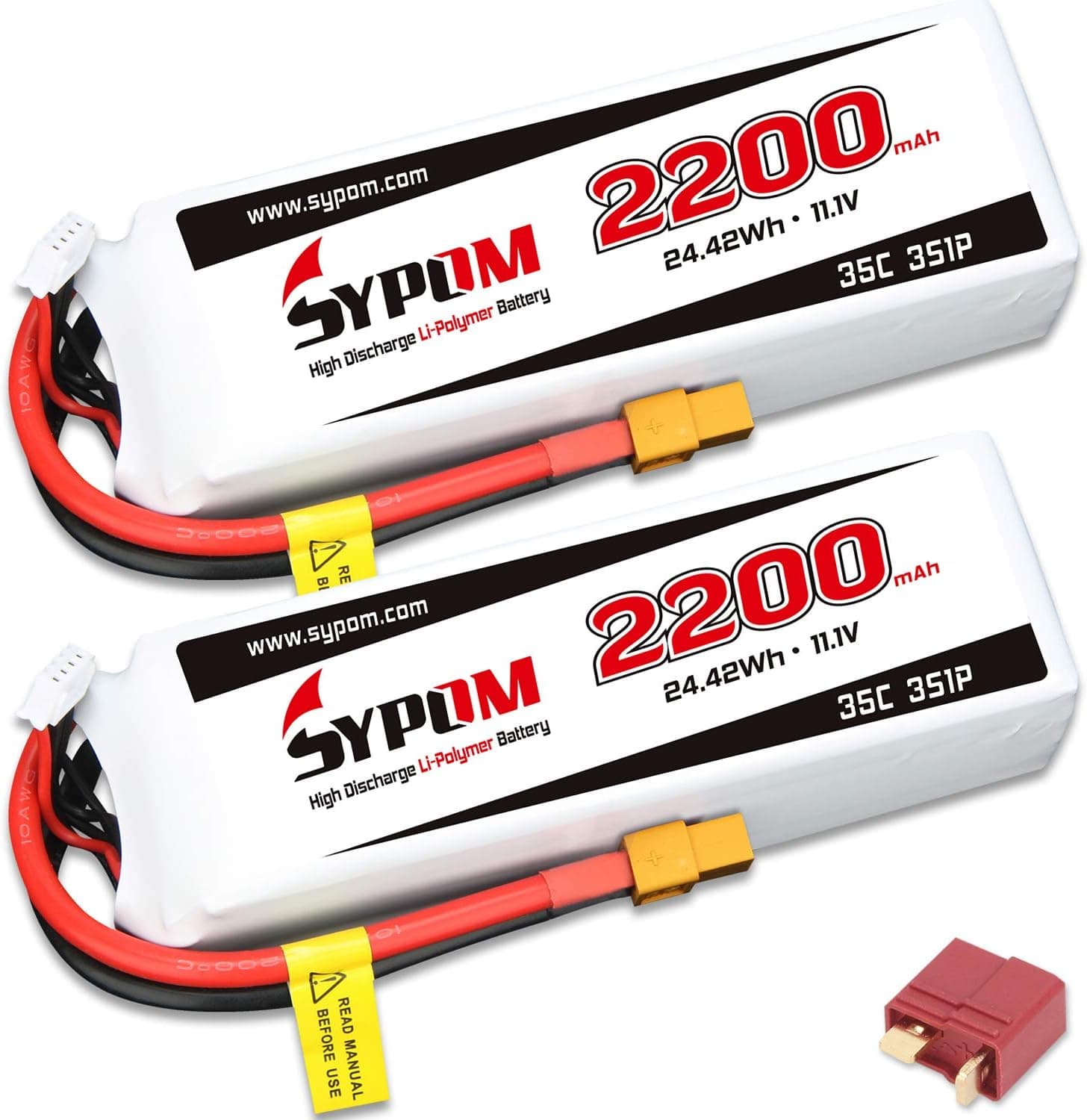 SYPOM 2200mAh 11.1V 35C 3S LiPo Battery Pack with XT60 & Dean(T) Plug for RC Evader BX Car/RC Truck/RC Truggy/RC Airplane/UAV Drone/FPV(2pcs)