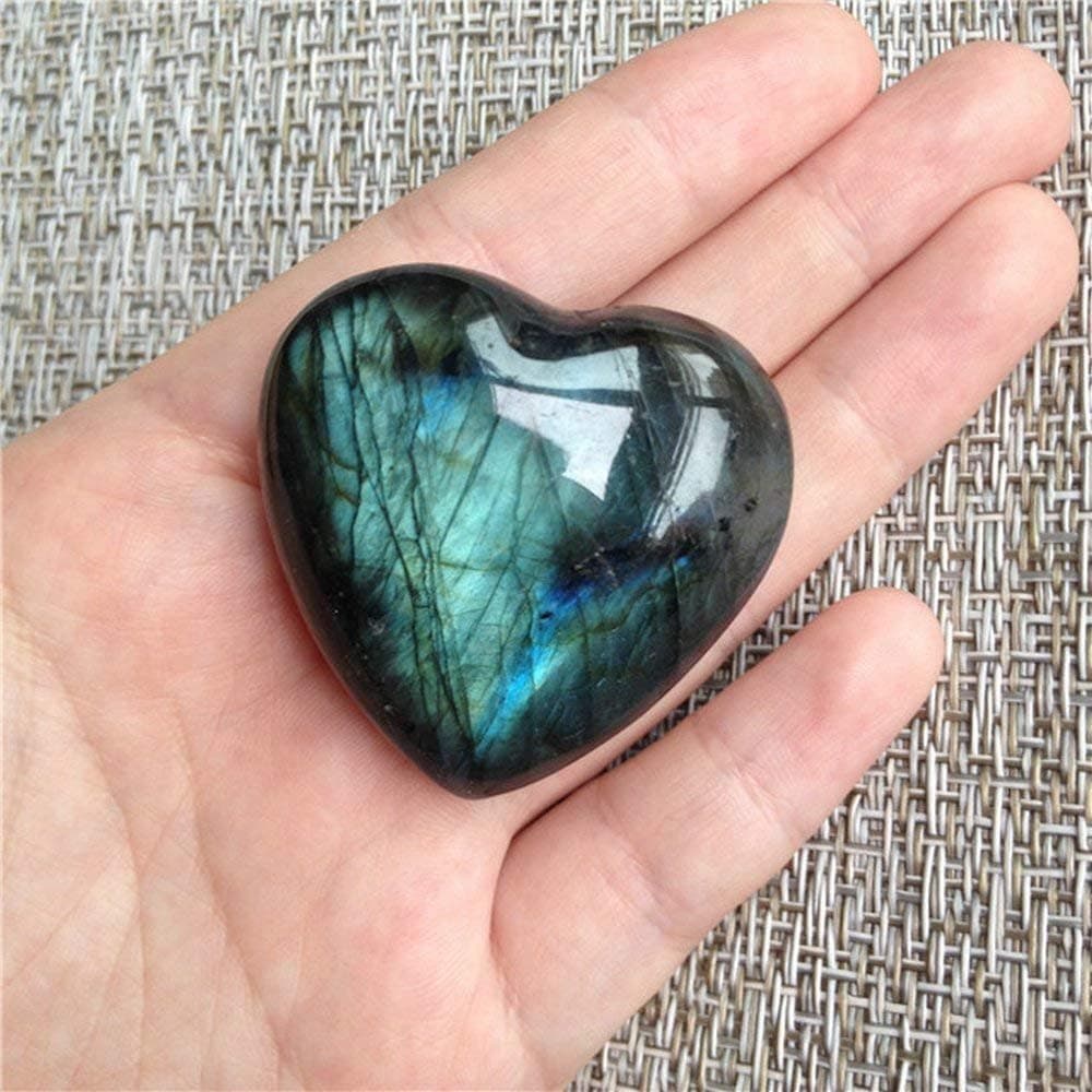 AITELEI Moonstone Crystal Labradorite Palm Stone Healing Quartz Gemstone Worry Stone Heart Shape for Jewllery Making Worry Stone Therapy Smooth
