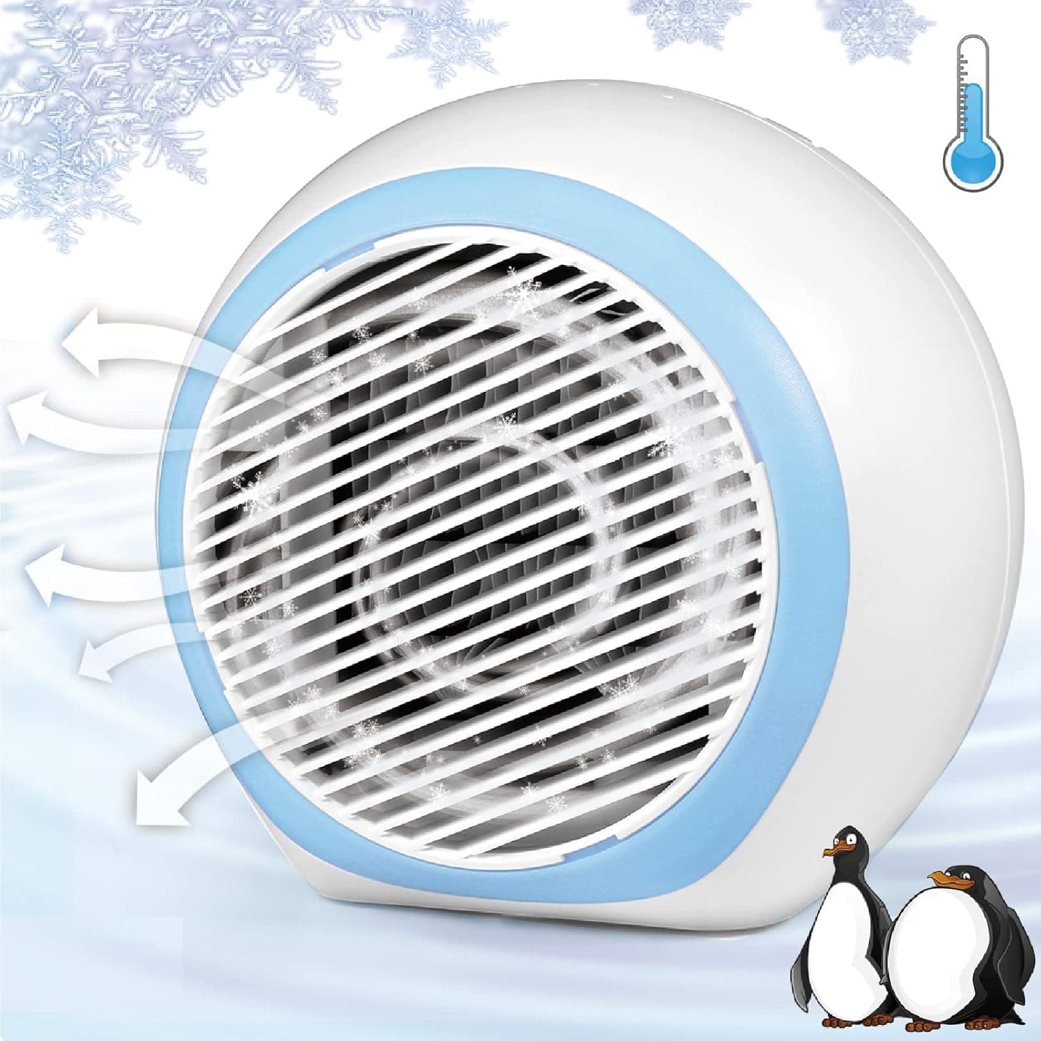 AUBNICO Portable Air Conditioner, Personal Evaporative Conditioner with Low Noise 3 Speeds 6 Colors LED Light, 9W Multifunctional Cooler Handle for Home, Office and Room, White & Blue (A-20 ac)