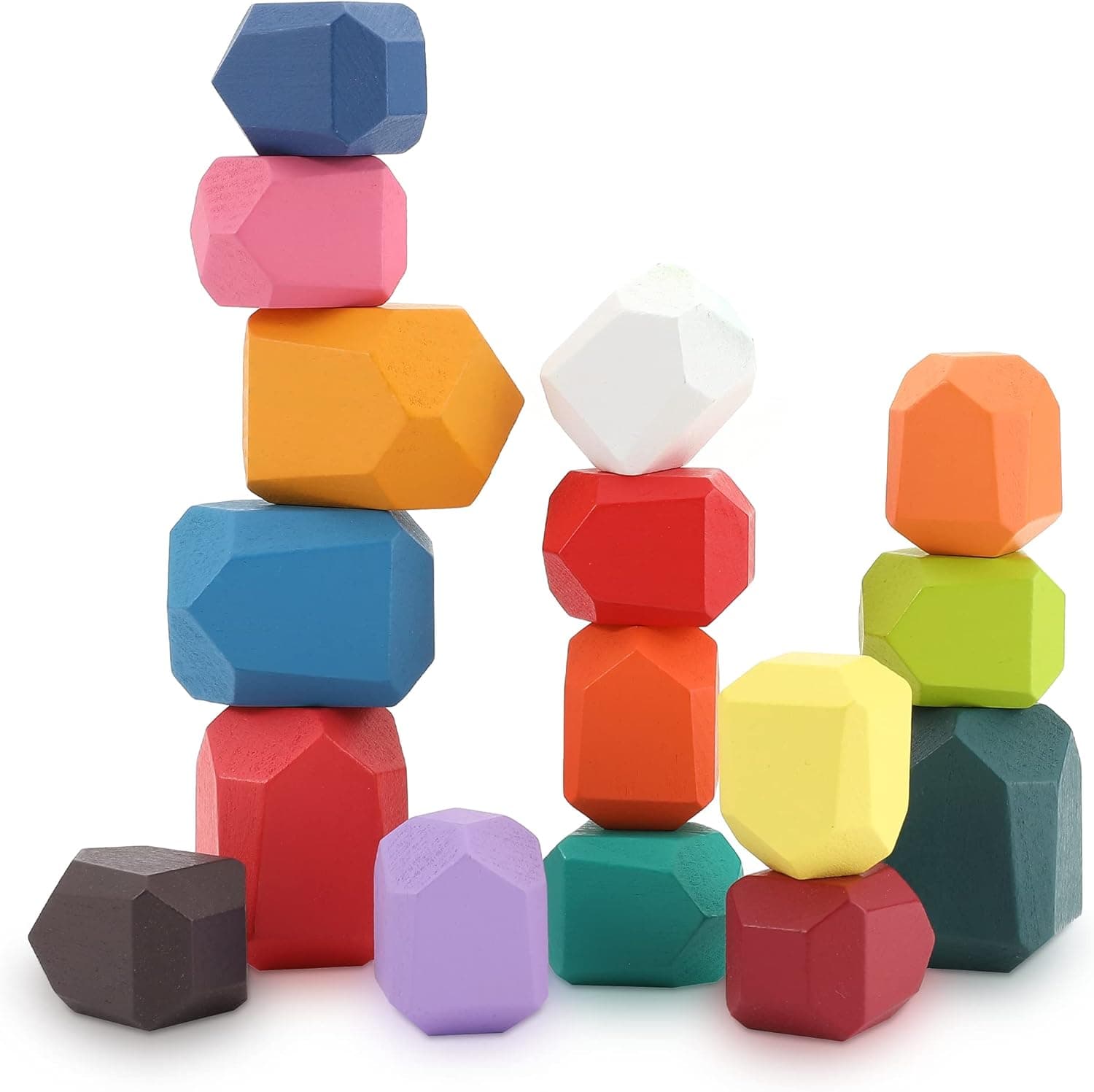Boxiki kids 16 PCS Creative Wooden Stacking Stones Colored Stacking Stones and Building Blocks for Educational Interaction Rainbow Balancing Toy. Montessori Toys for Children Ages 3+