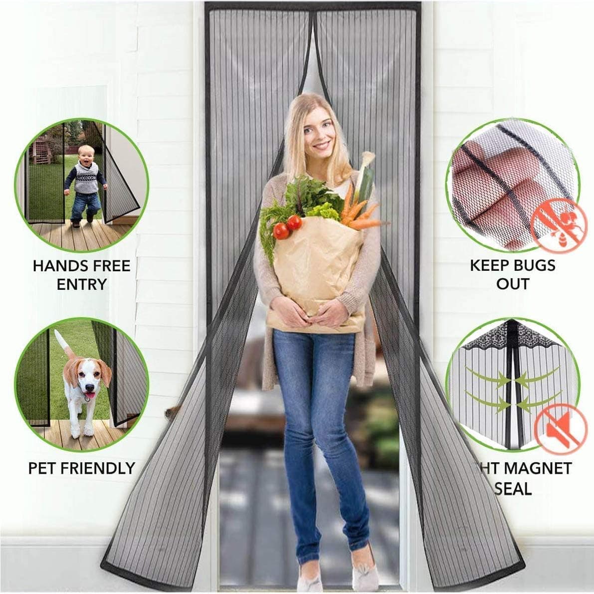 xvbcfdr Magnetic Screen Doors New 2018 Patent Pending Design Full Frame Velcro and Fiberglass Mesh Polyester This Instantly Retractable Bug Screen. (Fits Doors up to 36 x 82-inch) (36-82)-gfbgf