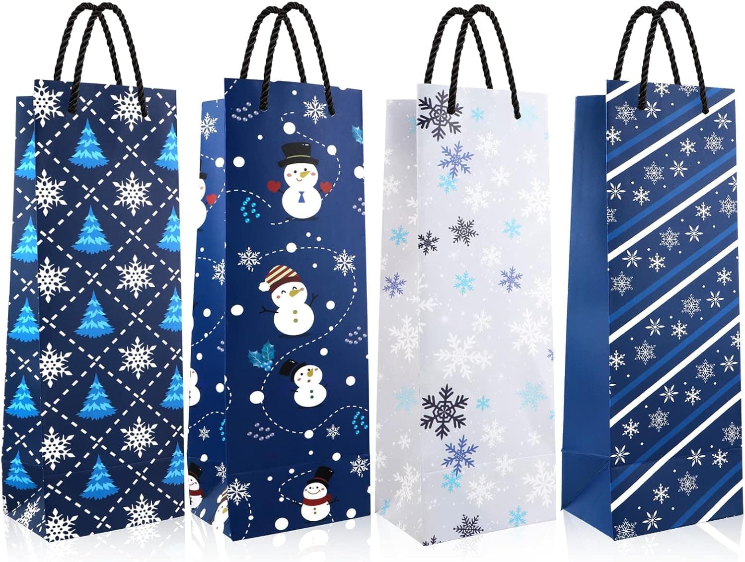 HOWAF 12Pcs Winter Snowflakes Wine Gift Bags, Christmas Wine Bottle Gift Bags Bulk with Handle for Christmas Party Table Decor Favors, Christmas Snow Treat Bags for Wine Bottles Decoration Supplies