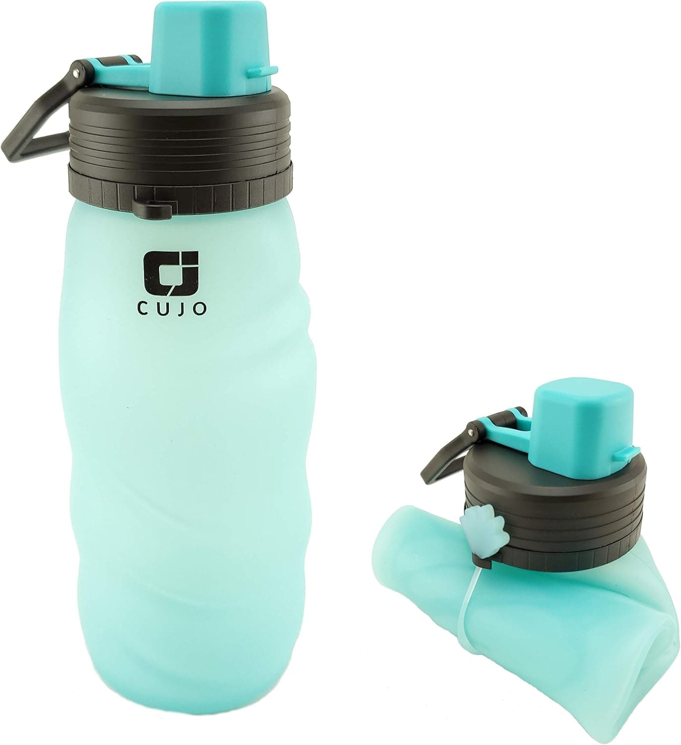 CUJO Collapsible water bottle 27oz - foldable silicone bottles for travel - portable & lightweight for hiking, cycling, gym & yoga - flexible collapsable for easy storage