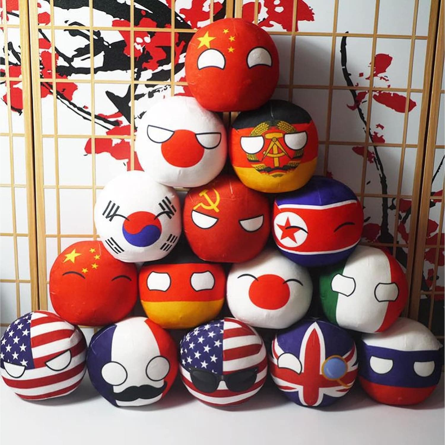 SAXTZDS 15 PCS Country Plushies Pillow Cartoon Poland Ball Doll /Children Adult Gift Plush Pendant and 10cm(4in)
