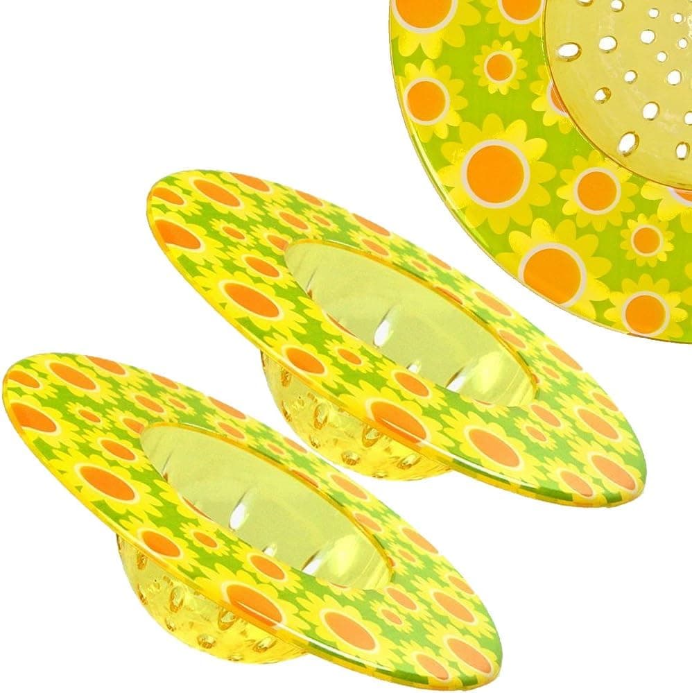 2 Set of Decorative Kitchen Sink Strainers, 1.5” Deep Basket, Durable Plastic Waste Filter, Fit most kitchen sinks, Resists rust, Lovely Design. (5.25", Yellow Sunflower)