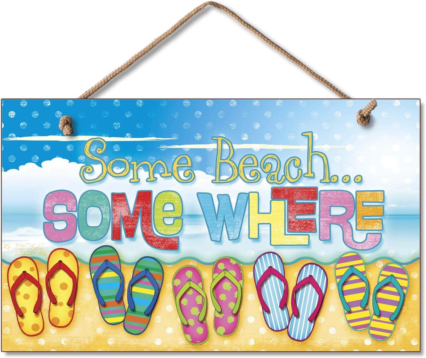 Highland Graphics New Some Beach Somewhere Sign Flip Flops Tropical Wall Decor Coastal Picture Art