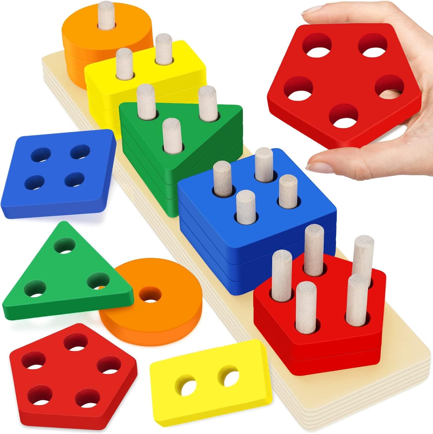 Aigybobo Learning Toys for 1+ Year Old, Baby Toy 12-18 Months, Wooden Sorting & Stacking Toys for Toddlers and Kids, Preschool Fine Motor Skill Toy, Ideal Gift for Boys Girls Age 1 2 3 Years Old