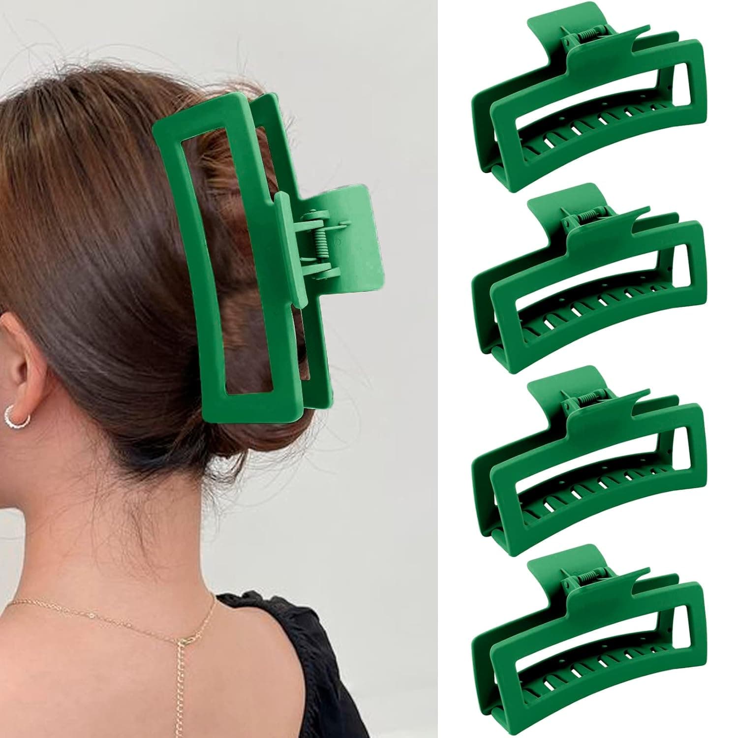 ZYTJ 5 Inche Green Extra Large Claw Clips for Thick Hair and Long Hair, 4 Pack Xl Jumbo Claw clips, Oversized Matte Non-slip Rectangle Hair Clips for Women, Big Strong Hold Jaw Clip