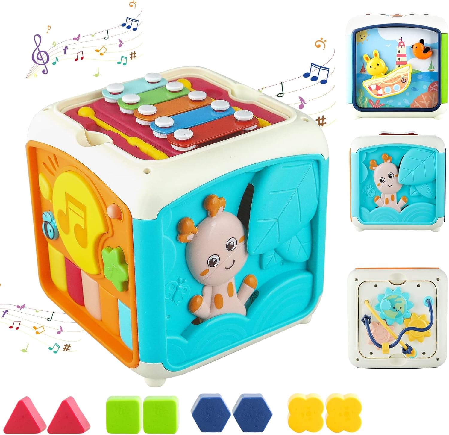 Tikooere Activity Cube Toy for Baby,7 in 1 Multi-Function Play Cube with Music Keyboard,Drum and Xylophone,Educational Musical Toy Gifts for Toddlers Kids Boys Girls 1 2 3 4 5 6 Years Old(Blue)