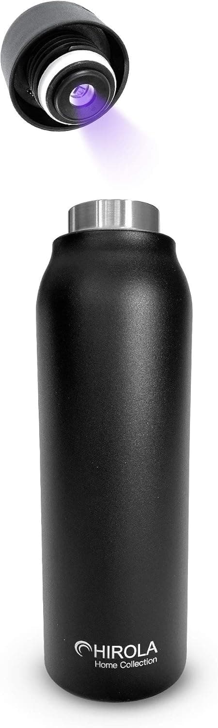 UV Light SELF Cleaning Water Bottle ❙ Ideal for Home, Work, School, Travel, Gym ❙ BPA Free ❙ Hot & Cold Vacuum Insulated 12-24 Hours ❙ Eliminates 99.9% of Germs ❙ 20oz–Black