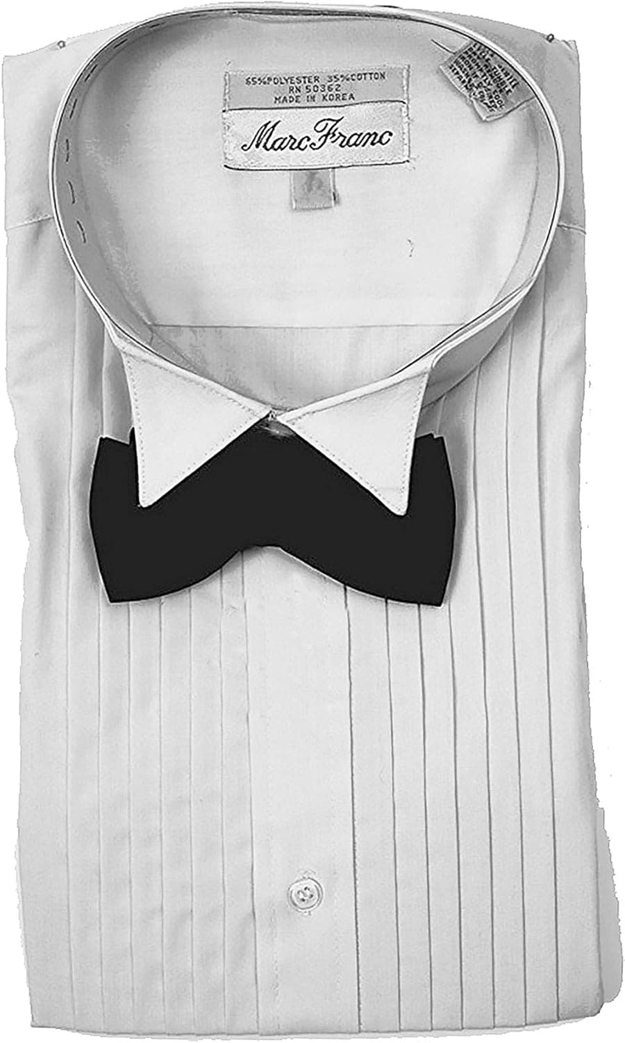 New Era Factory Outlet Men's Marc Franc White Wing Tip Tuxedo Shirt with Black Bow