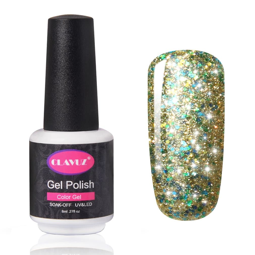CLAVUZ Glitter Nail Polish Soak Off Starry Gel Nail Lacquer Manicure Nail Art Vanish