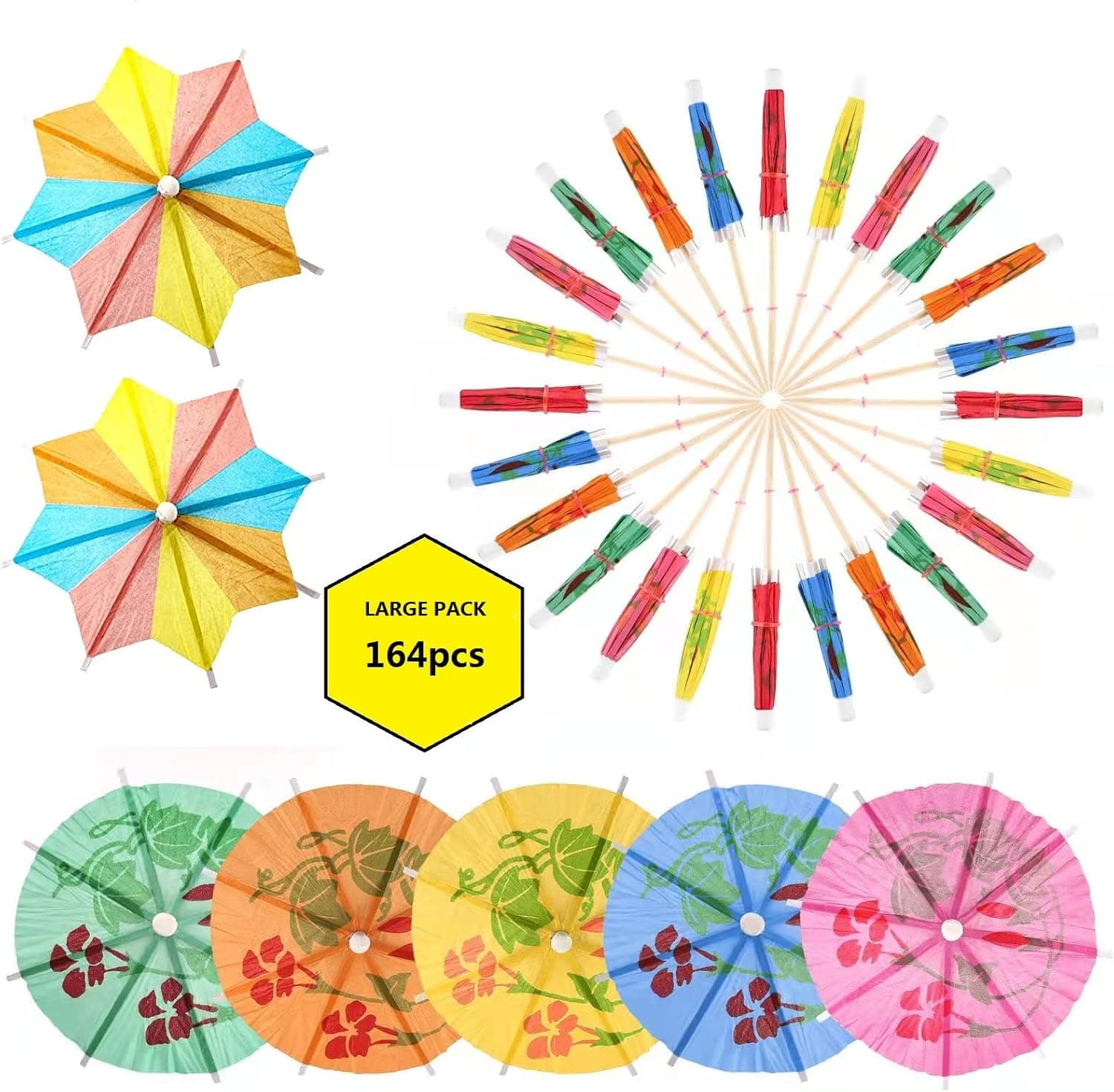 164 PCS Drink Umbrella Cocktail Umbreallas Picks,4 inch Paper Umbrellas for Drinks Cocktail Party Decorations Party Supplies (164)