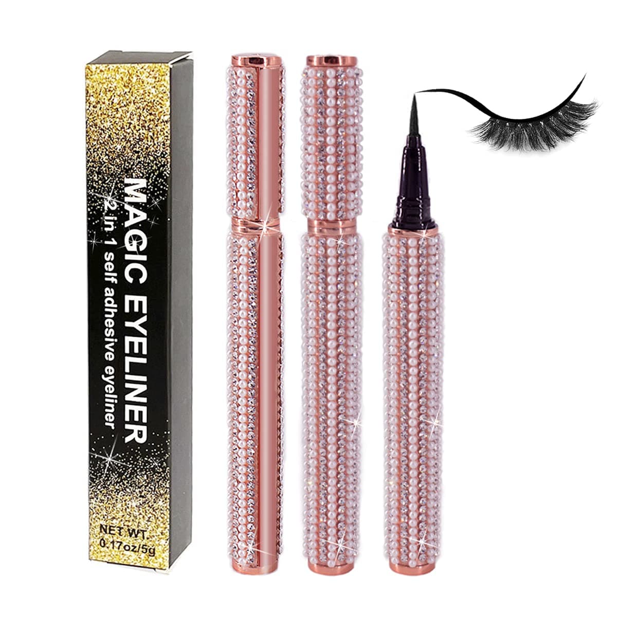 tokabrize 2-in-1 Eyeliner Instead of Glue,2021 Upgraded Magic Eyeliner Eyelash Glue Strong Hold False Eyelash Adhesive No Magnet No Glue Eye Liner for Eye Makeup False Lashes (Rhinestone Black)
