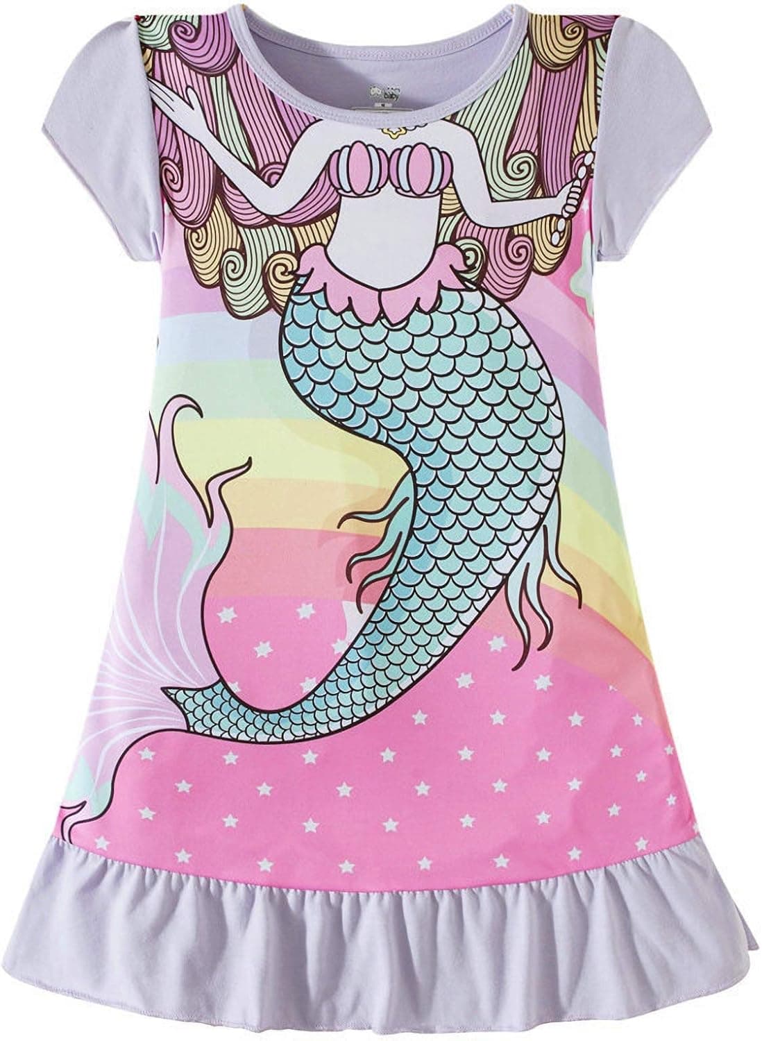 Girls' Mermaid Nightgowns Short Sleeve Sleepwear Cotton Nighties Size 7-8