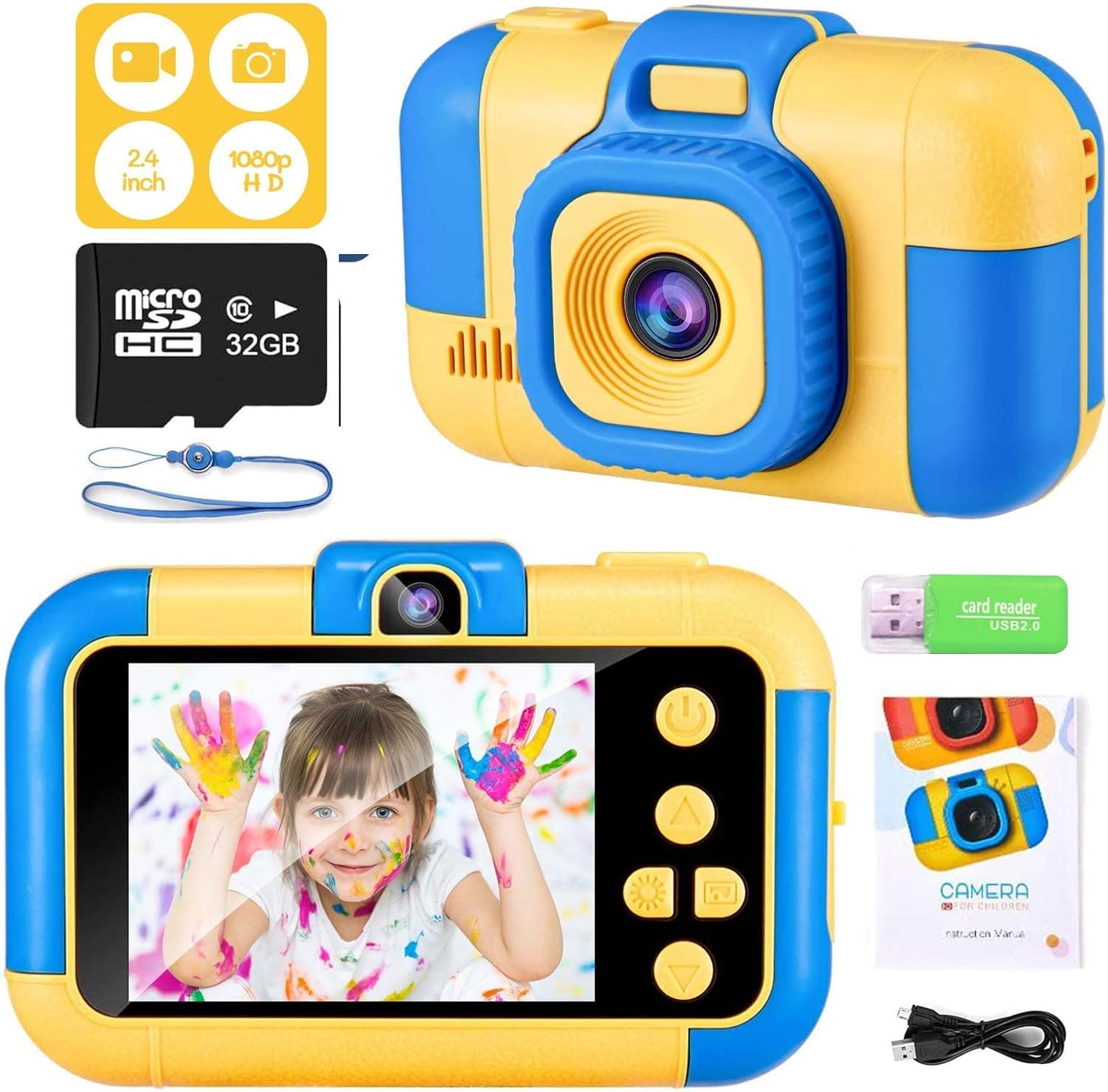 Camera for Kids Digital Camera Kids Selfie Toddler Camera for Boys Age 6-8,Video Record Camera for Girls Camcorder Dual HD Lens 1080P 2.4 Inch, Children Christmas Birthday Gift with 32GB Memory Card…