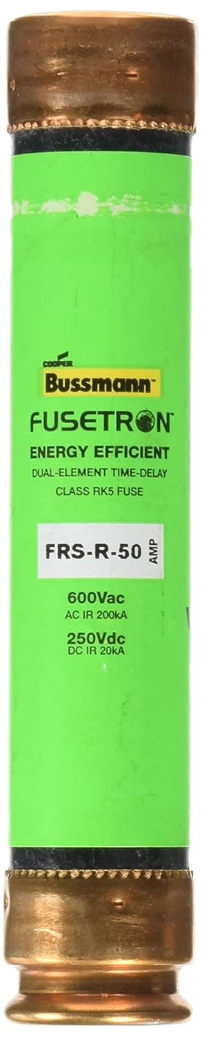 Bussmann FRS-R-50 Tron FRS-R Energy Efficient Non-Indicating Time Delay Fuse, 600 Vac/250 Vdc, 50 Amp