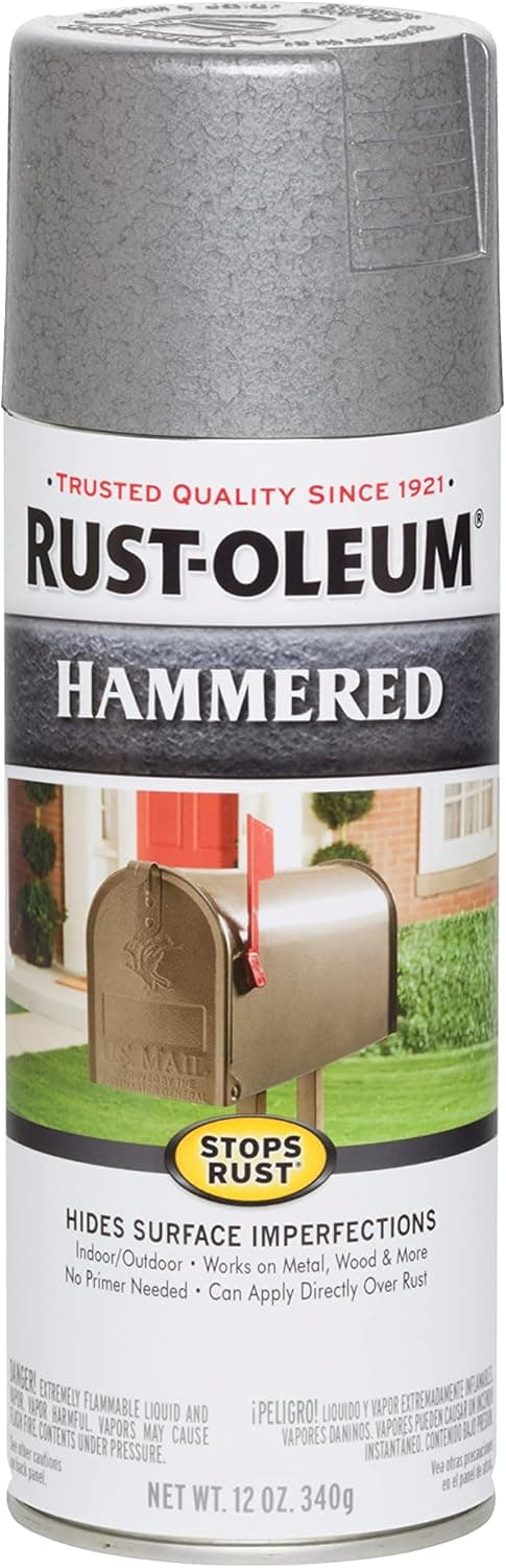 Rust-Oleum 7213830 Stops Rust Hammered Spray Paint, 12 Oz, Silver, 12 Ounce (Pack of 1)