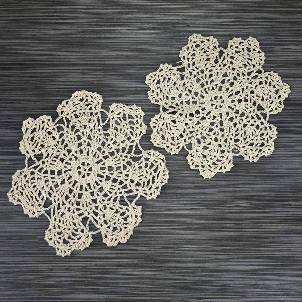 PaperLanternStore.com 7 Inch Bloom Shaped Handmade Cotton Crochet Doilies - Beige (2 PACK)