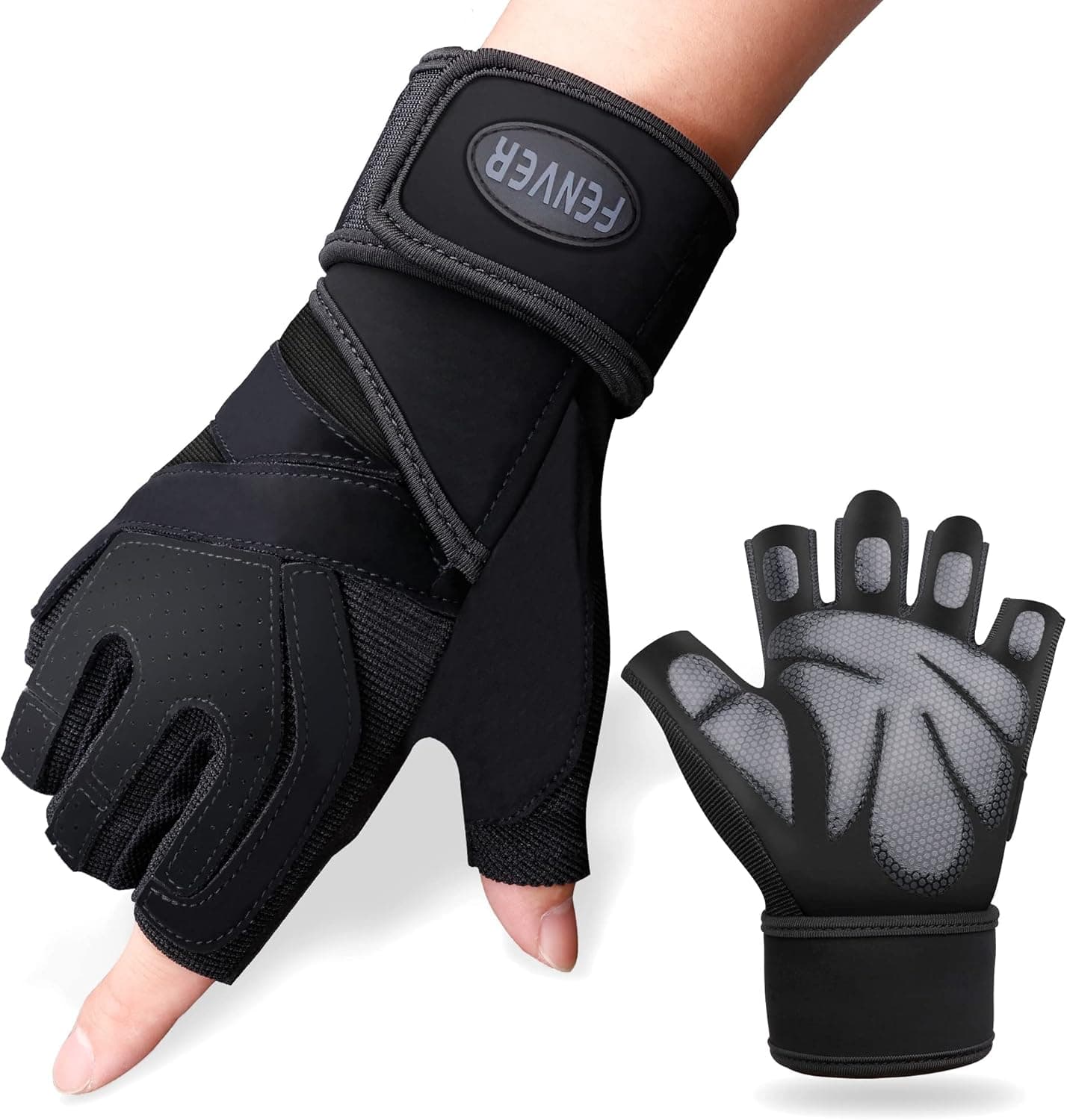 FENVER SPORT Workout Gloves with Wrist Support Weight Lifting,Full Palm Support Protection for Men&Women,Exercise Lifting Gloves for Cross Training,Fitness，Black,Washable,Gym Gloves