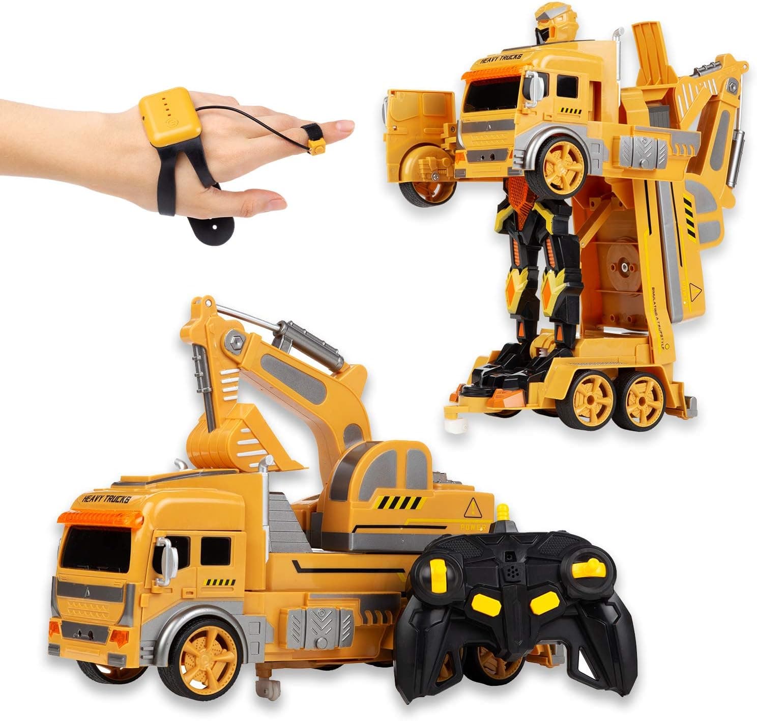 CANOPUS RC Transformer Excavator Robot, Toy Truck with One Button Transformation, Remote Control Device and Bracelet Watch to Control by Gesture and Hand Move, Great Gift for Birthday and Christmas