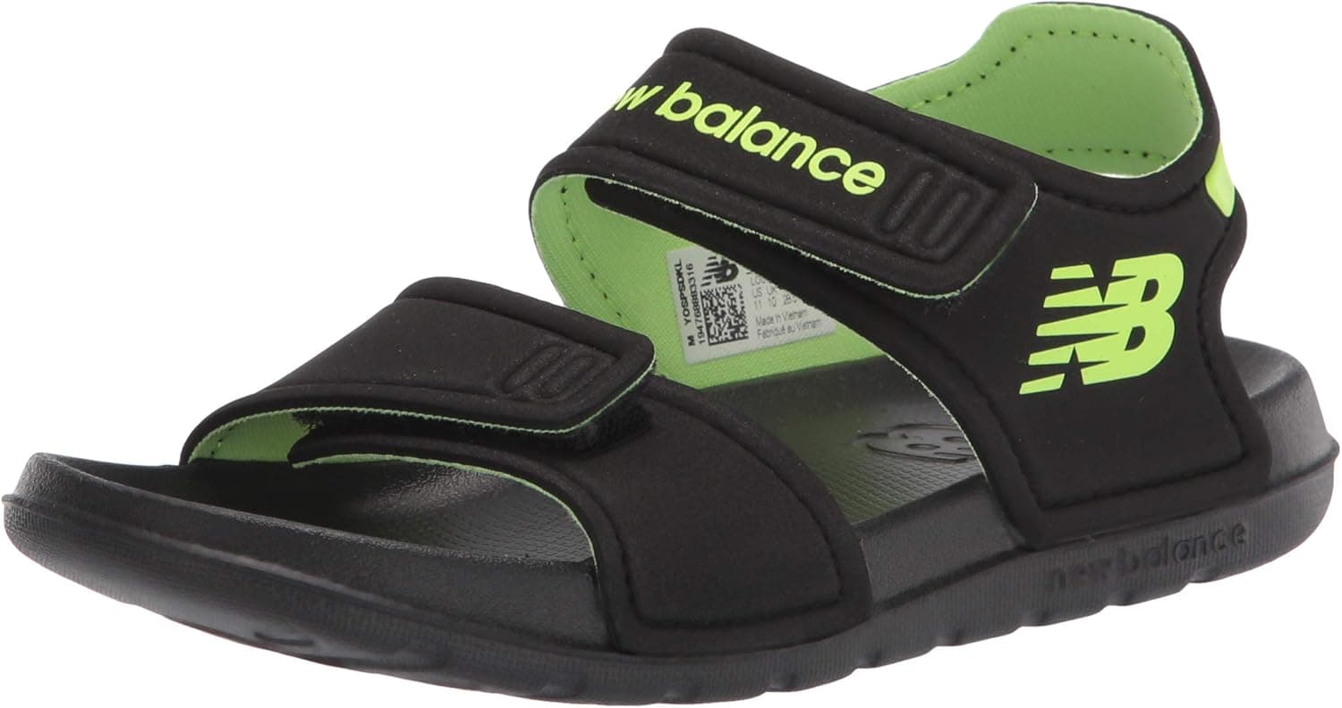 New Balance Boy's Sport V1 Sandal, Black/Lime Glo, 13 Little Kid
