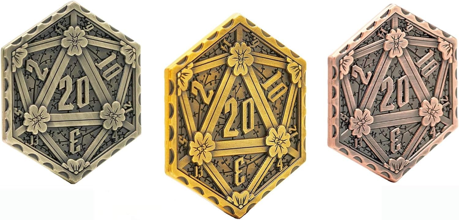 3 Pcs Metal Coins D20 Coins 45mm Metal Plated for RPG D&D Critical Fumble Novelty