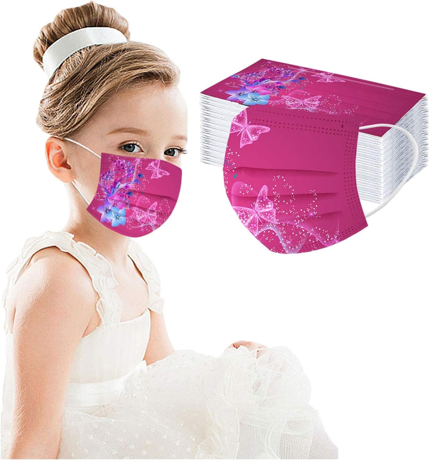 fancifize 50 Pcs Disposable Kids Face _Mẵsk,3-Layer Facial Covering for Children Red print Design for Boys Girls School Daily Use
