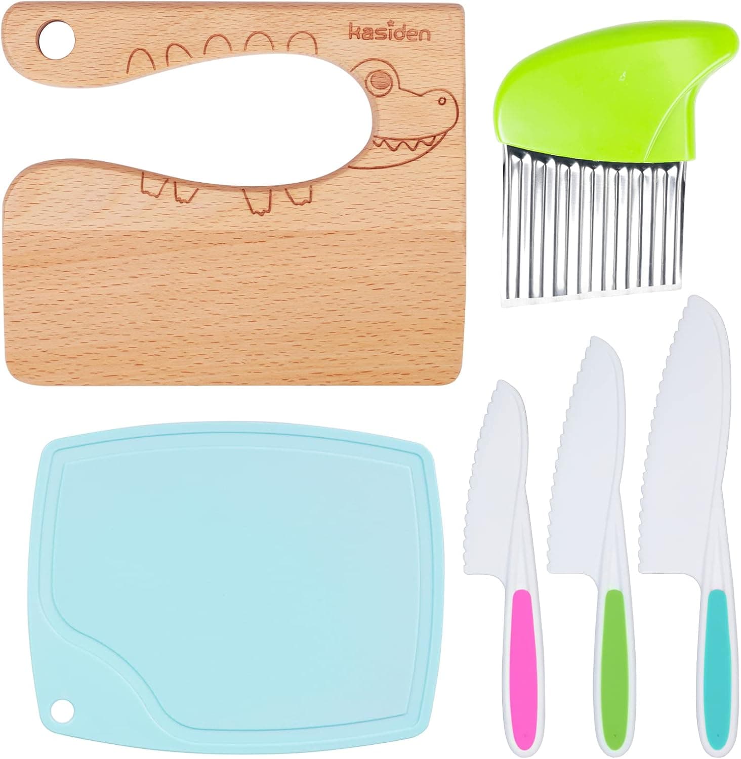Fennoral 6 Pieces Wooden Kids Kitchen Knife Kids Knife Set Include Wooden Toddler Knife 9 Pack Wind Chime Kit Valentine's Day Owl Craft Kits for Kids