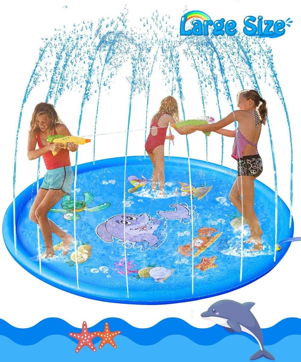 Fortuning's JDS Sprinkler Pad 68'' Splash Pad Play Mat Summer Water Fun for Perfect Inflatable Outdoor Water Pad Wading Pool for Learning