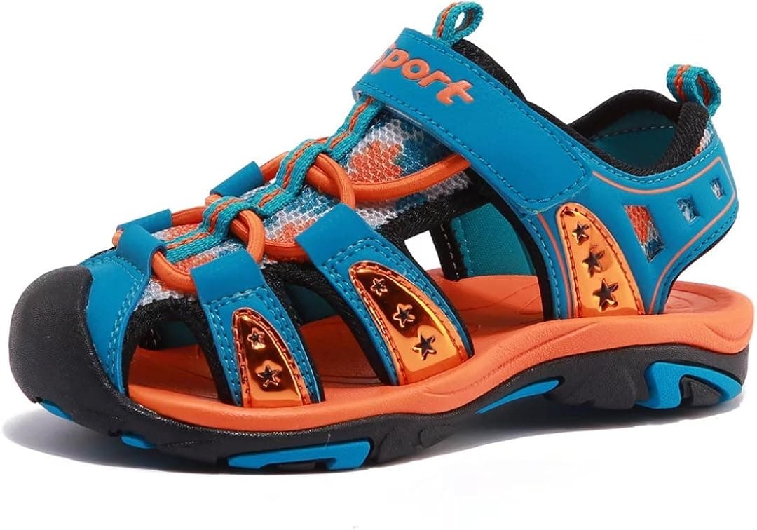 BODATU Boys' Summer Outdoor Beach Sports Closed-Toe Sandals Orange, 13 Little Kid