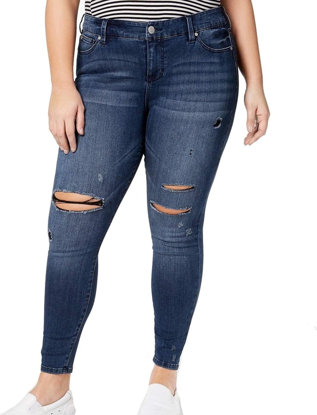 Celebrity Pink Womens Plus Denim Distressed Ankle Jeans Blue 22