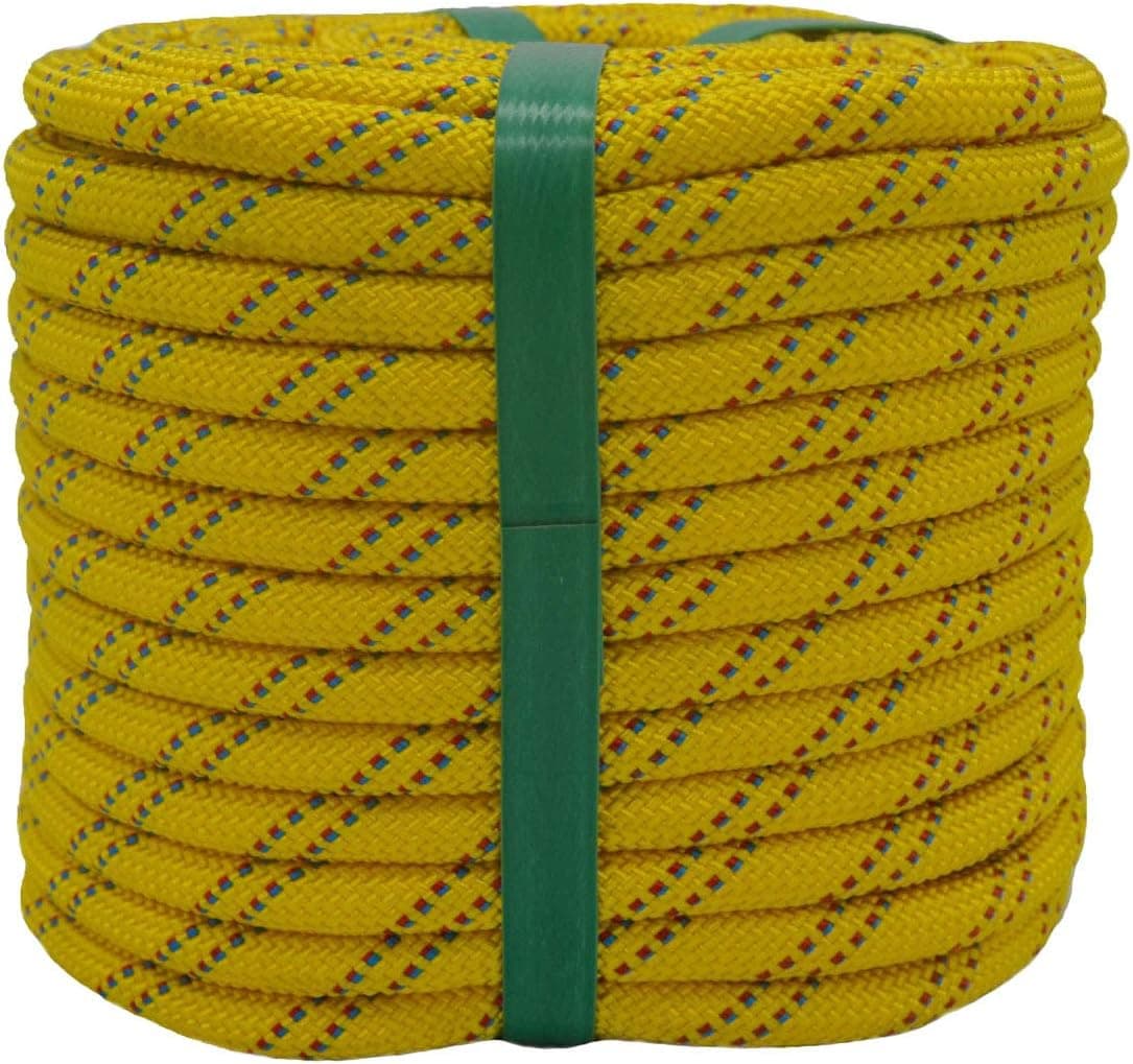 YUZENET Braided Polyester Arborist Rigging Rope (3/8" X 100') Strong Pulling Rope for Climbing Sailing Camping Swings,Yellow/Blue