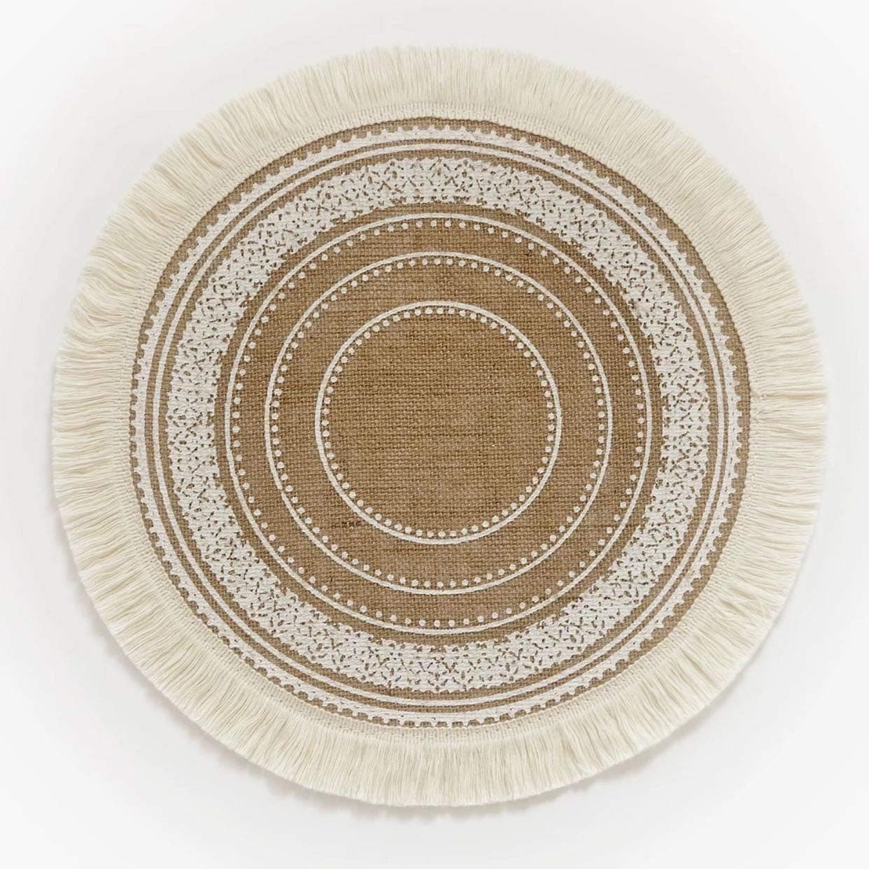 SEFEI Boho Round Placemats,15 Inch Cotton Mandala Table Mats with Tassel, Heat-Resistant Indoor Outdoor Placemat Set for Dining Table Kitchen Decor(2)