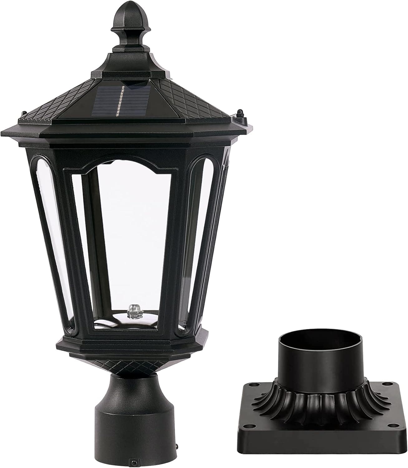 Outdoor Solar Post Light Fixture with 3" Pier Mount Base, 180 LM Outdoor Solar Lamp with Switch to Adjust Warm/Cold Ligh for Garden Gate Yard Pole Pillar Driveway Pathway Deck