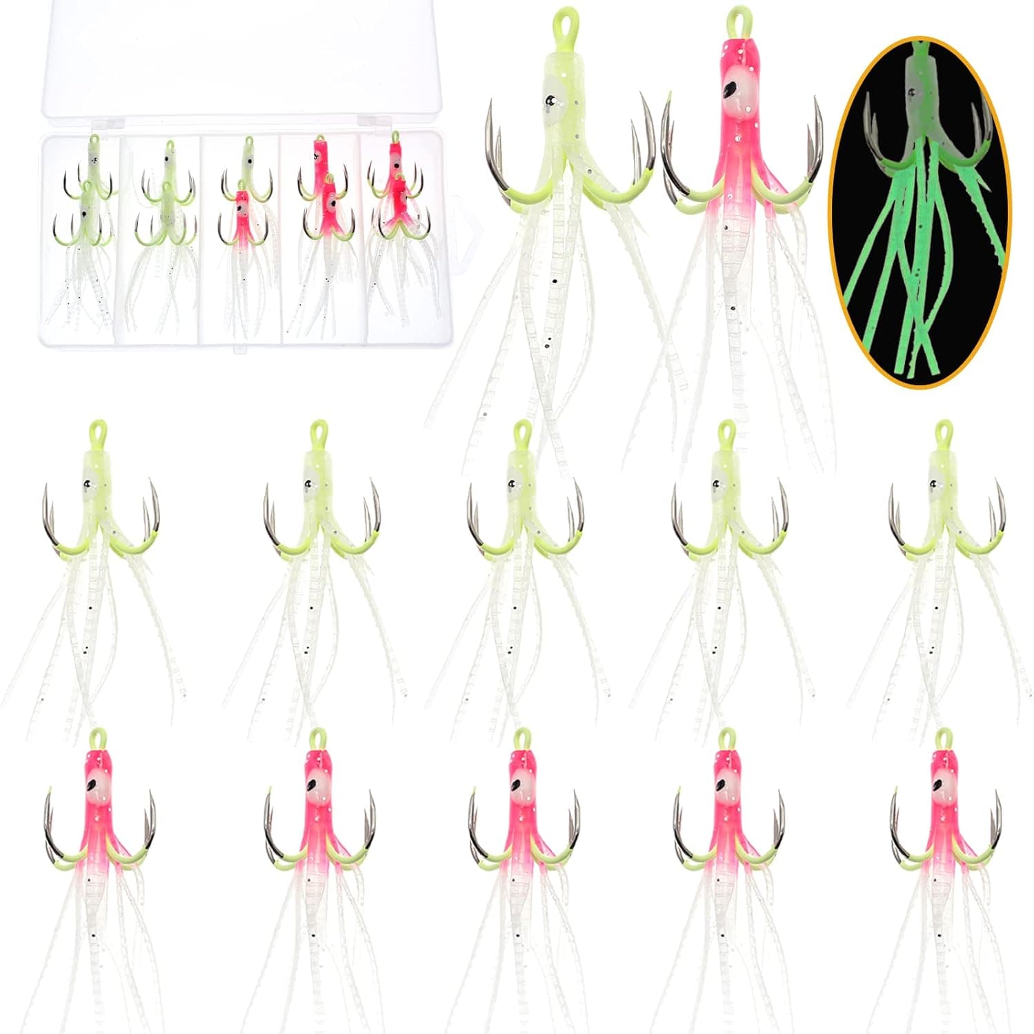 Ghanneey Fishing Hooks Fishing Jigs Lure Fishing Treble Hooks Octopus Lures Squid Skirt Bait Fishing Spinner Blades Trout Bass for Freshwater and Saltwater