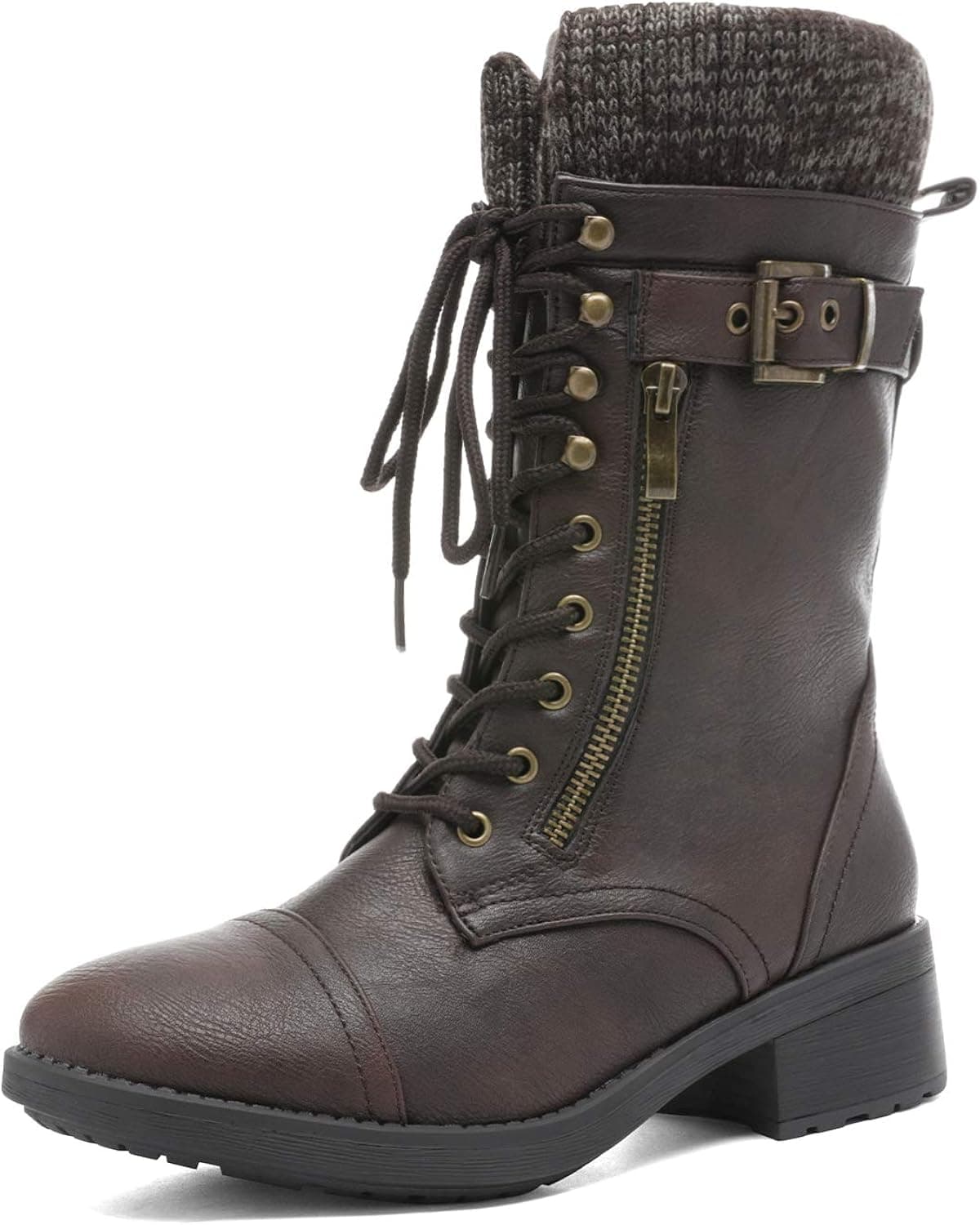 DREAM PAIRS Women's Winter Lace up Mid Calf Combat Riding Military Boots