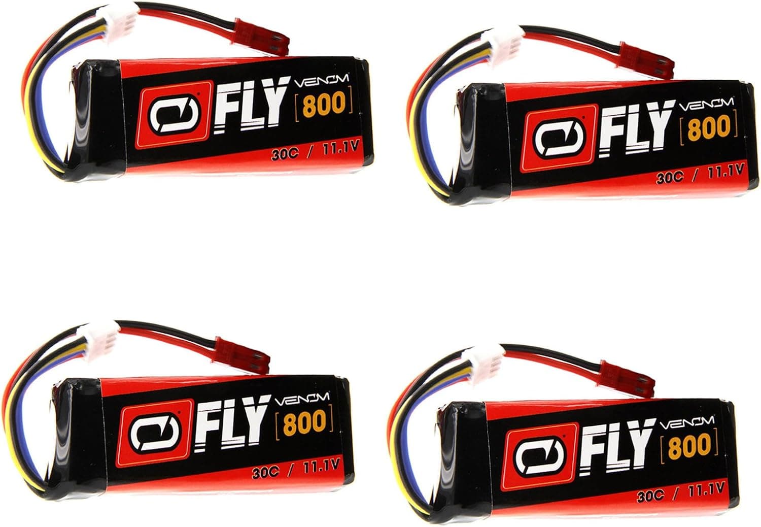 Venom Fly 30C 3S 800mAh 11.1V LiPo Battery with JST Plug x4 Pack Combo - Compare to E-flite EFLB8003SJ30